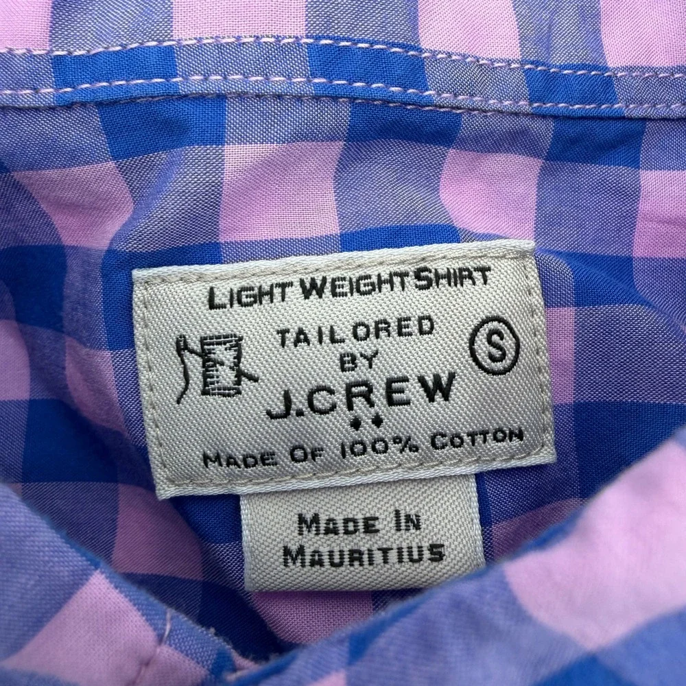 J Crew Men Tailored Lightweight Cotton Gingham Button Down Shirt Pink Blue Small